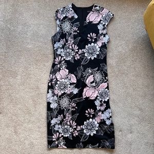 Midi length Dress in Black White and Pink